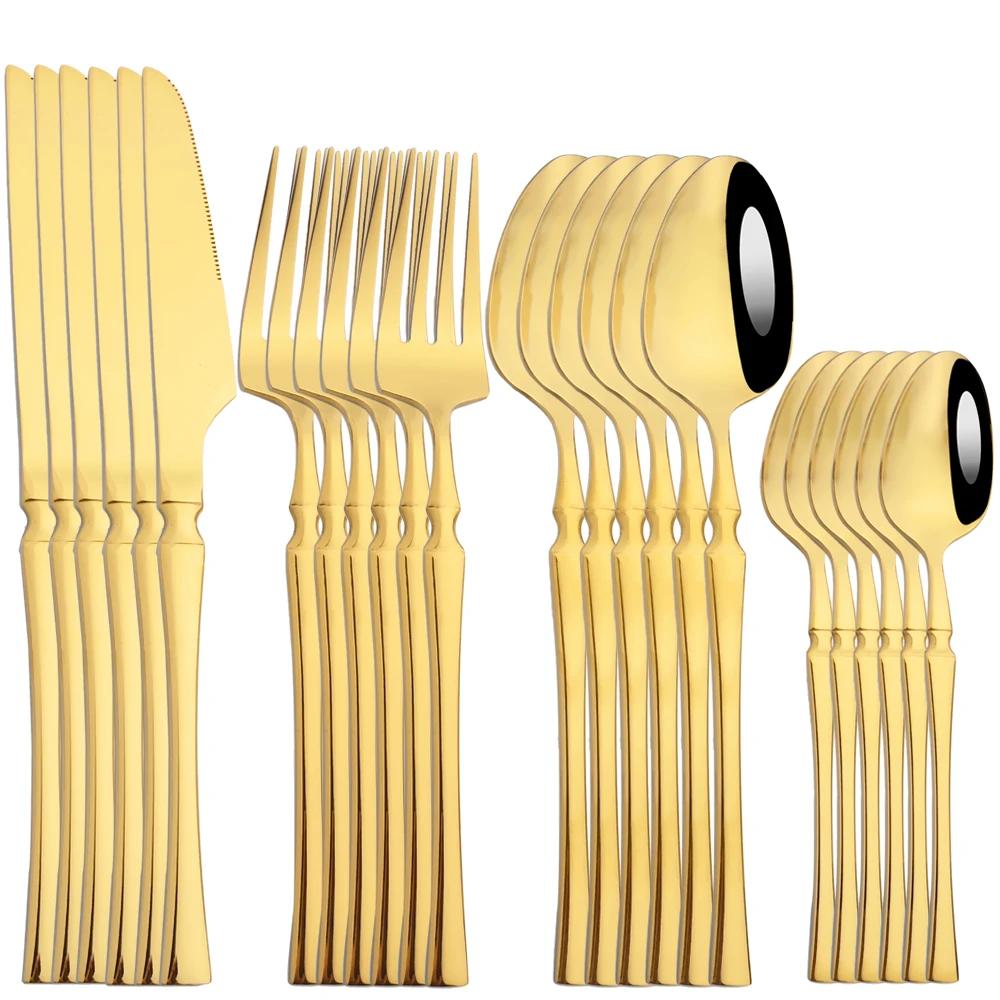 24Pcs Dinnerware Sets Stainless Steel Tableware Mirror Dinner Gold Cutlery Set Knife Fork Tea Spoon Silverware Kitchen Set