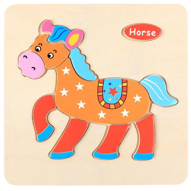 Baby Toys Wooden 3D Puzzle Cartoon Animal Vehicle Wood Jigsaw Puzzles Intelligence Montessori Educational Toys for Children
