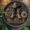 Vintage Welcome Sign Rustic Metal Wall Art Cowboy Boot Design Home Decor