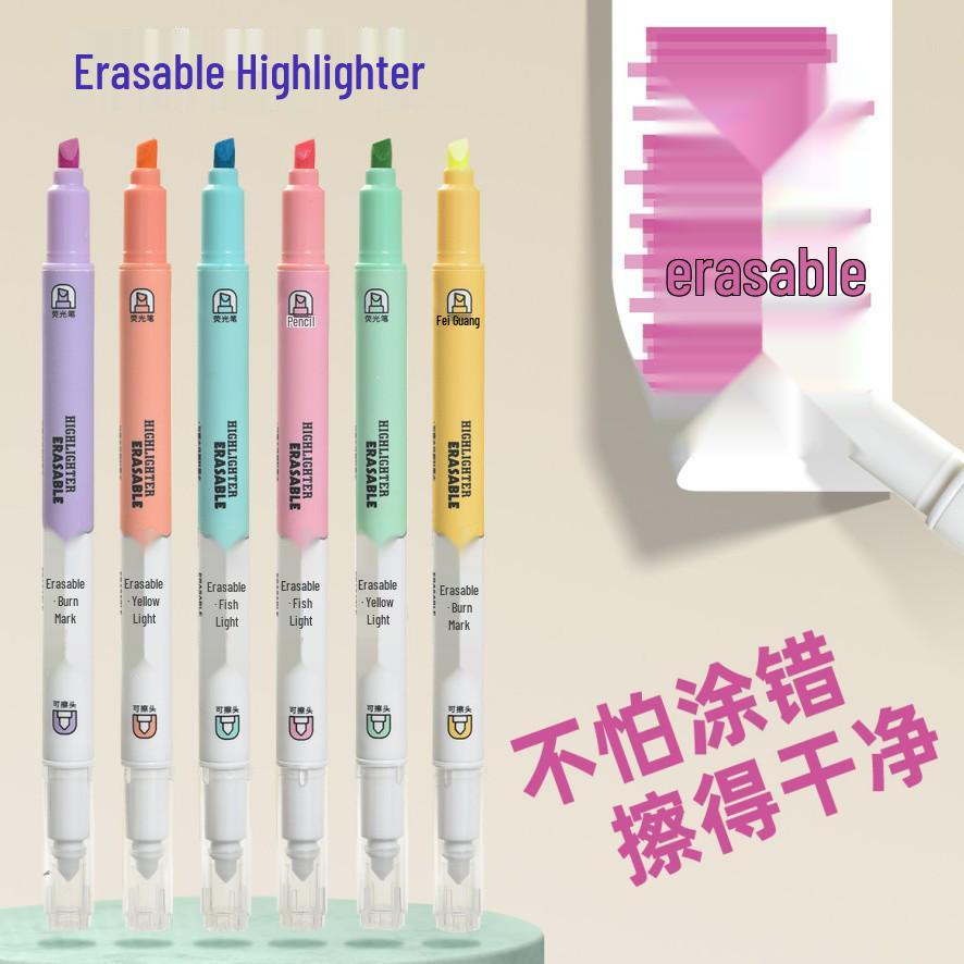 Dual-Ended Erasable Fluorescent Marker - Jelly Color Highlighter & Doodle Pen for Students