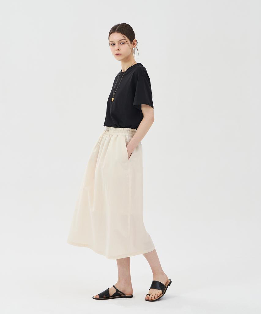 Pin Black Drawstring Elastic Skirt Ivory