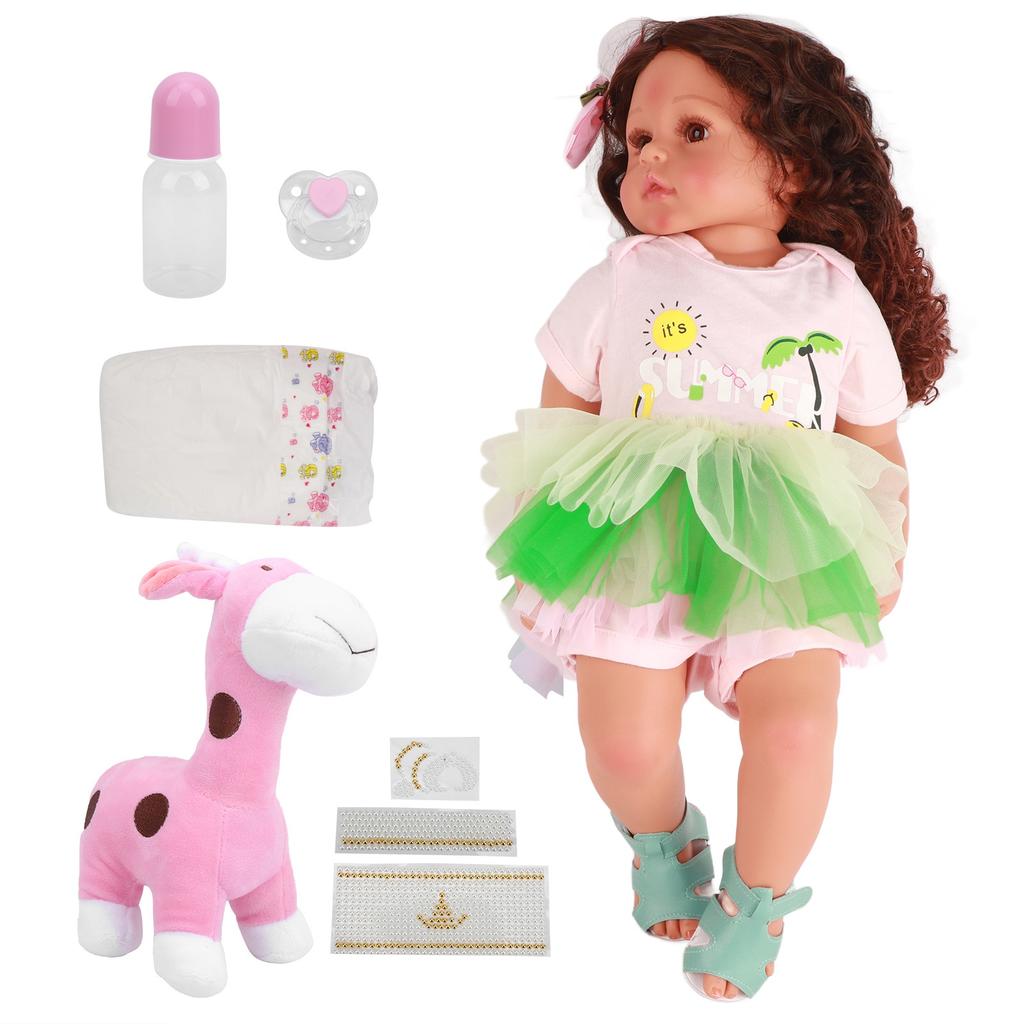 55CM Lalka Reborn Modna Lalka Dziewczynka Miękkie Kręcone Włosy Elastyczna Lalka Prezent dla Dzieci Zabawka