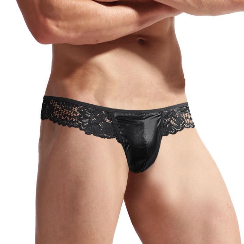 Men'S Lingerie Panties Lace Frilly Sissy Pouch Thong Gay Night Hollow Butt Bikini Briefs T-Back G-String Crossdresser Underwear
