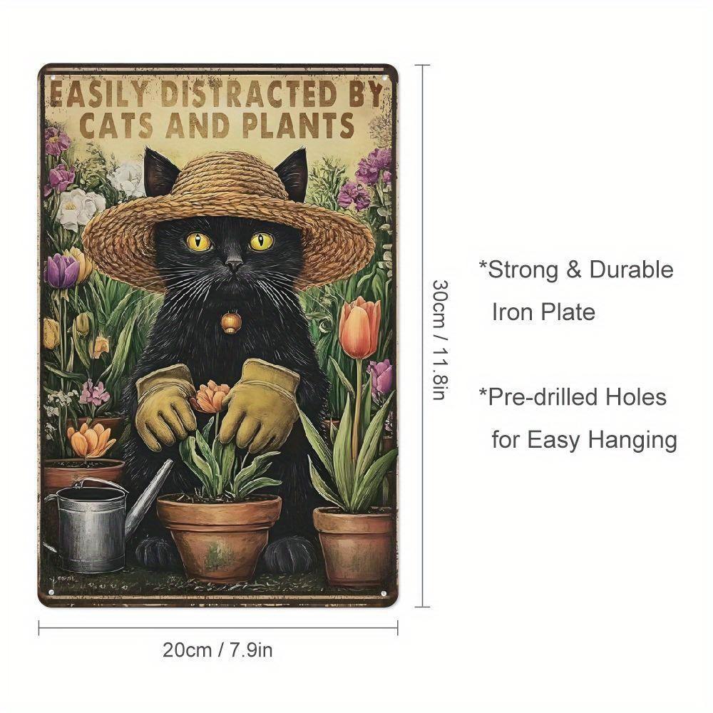 Cat and Plant Garden Metal Sign Charming Retro Cat Decor for Home Farm Cottage Kitchen and Garden Wall Art