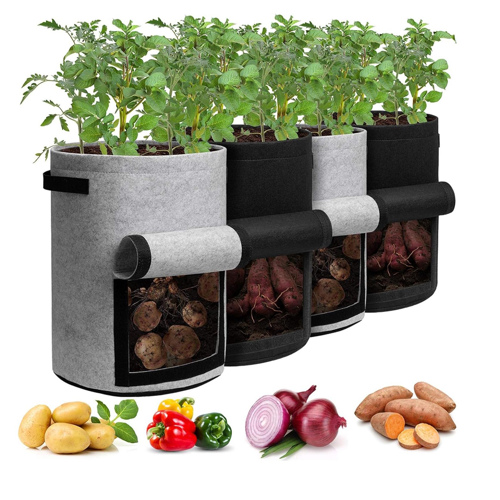 

4/6 шт. 10 галлонов мешки для выращивания картофеля с клапаном, мешки для выращивания растений в горшках для картофеля, помидоров и овощей, горшки для садоводства 4 PCS