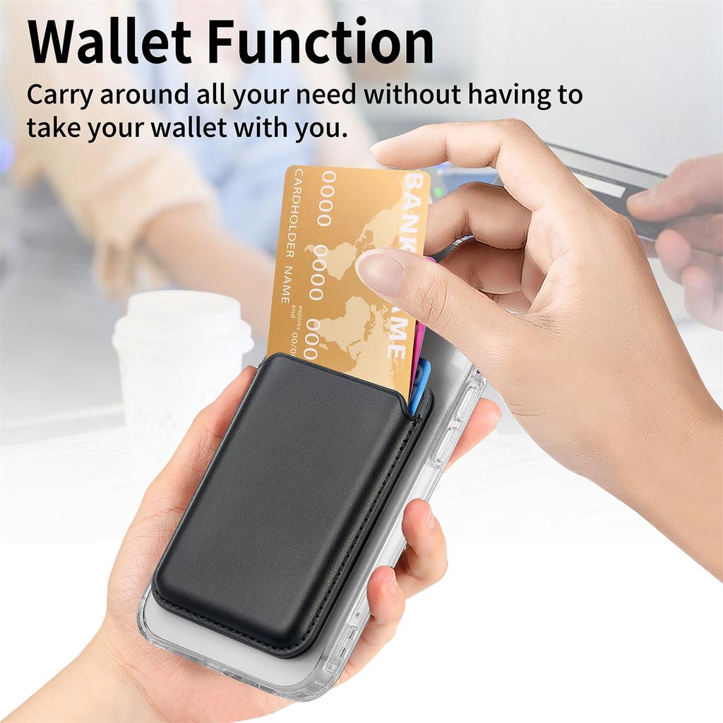 Phone Card Holder Suitable For Magsafe Magnetic Tape Adhesive Iron Ring Phone Case Universal PU Leather Wallet Bag