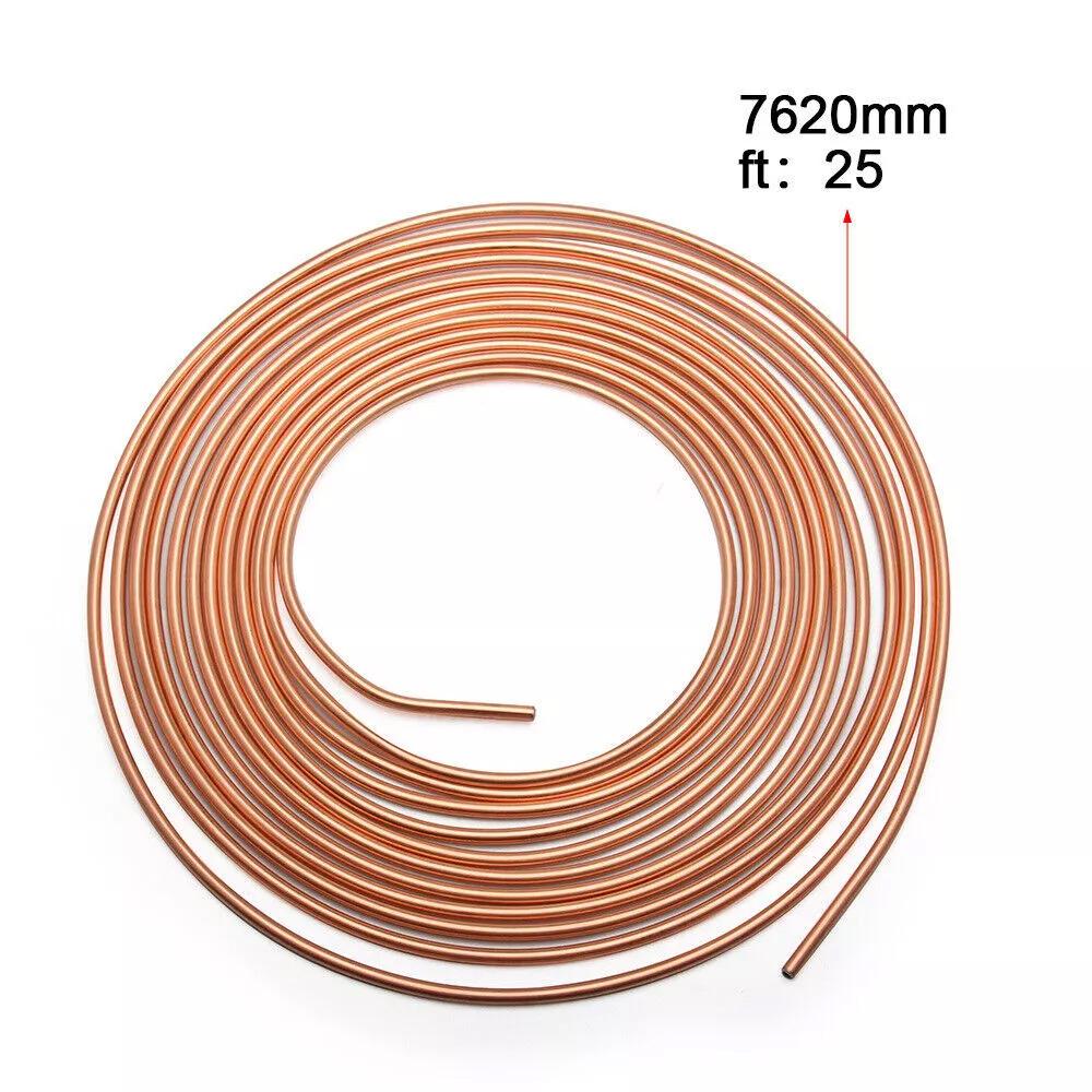 25ft 7.62m Car Roll Tube Coil of 3/16" OD Copper Brake Pipe Hose Line Piping Tube Tubing Rust-proof With 16PCS Tube Nuts