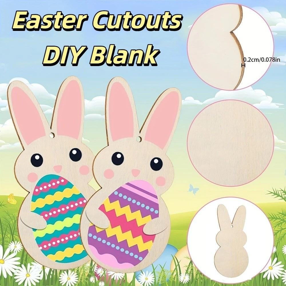 24pcs/set Painting Toy Easter Rabbit Craft DIY Color Blank Bunny Wood Slices  Hanging Ornament