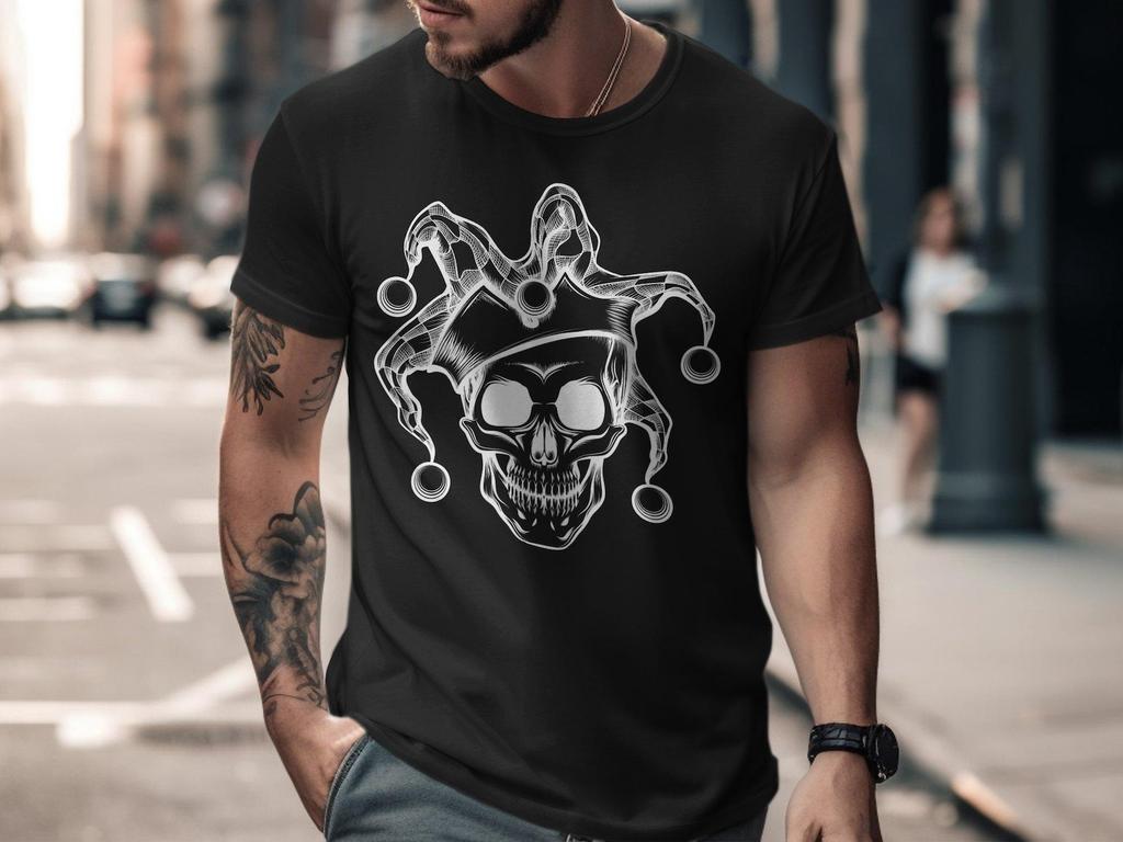 Jester Skull T-Shirt - Gothic Graphic Tee - Edgy Skull Art Shirt - Punk Rock Clothing - Unisex Streetwear - Unique Gift Idea