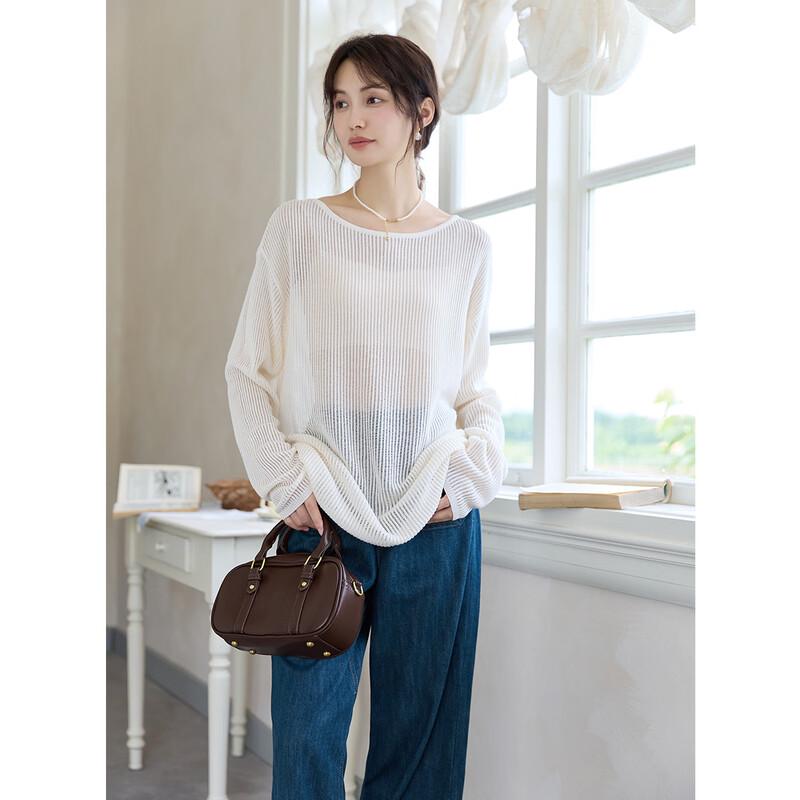 ITISF4 Women's Spring Loose Knit Round Neck Top