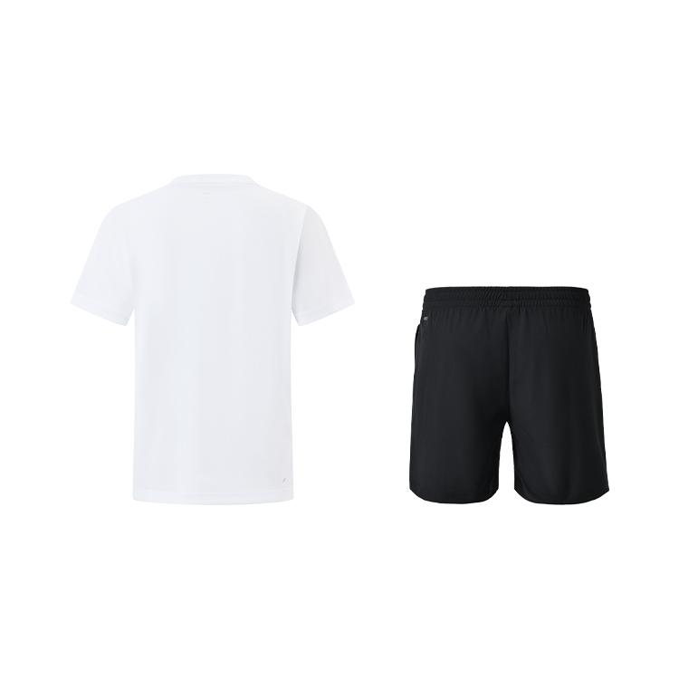 Li Ning Badminton Serie Lockerer Buchstabenaufdruck Schnelltrocknend Kühl Kurzarm Vielseitige Schmutzabweisende Shorts Lässiger Sportanzug AHSUB37-2+AKSU789-3
