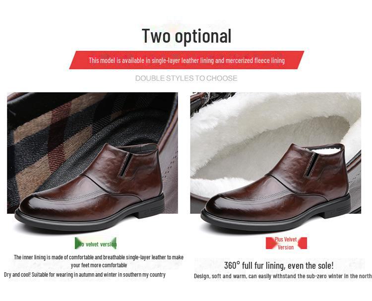 Men's Winter Formal Cotton-Leather High Top Shoes with Zipper - Warm, Non-Slip, and Business Casual.
