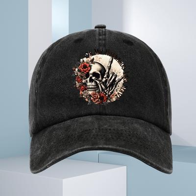 Skull Roses Skeleton Hand Rock Baseball Cap Unisex Adjustable Denim Casual Outdoor Sun Protection Hat