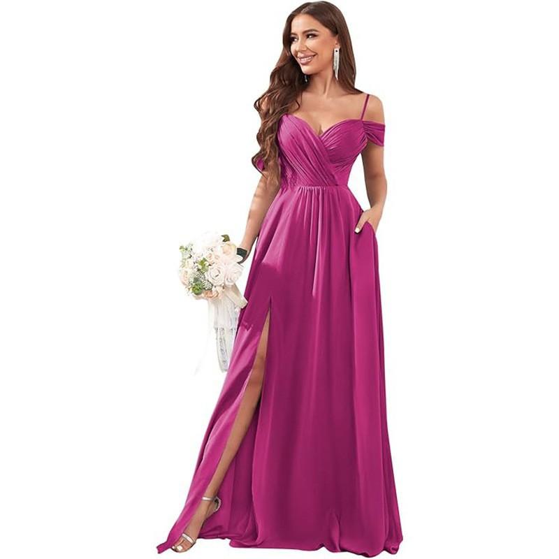 1011 new evening dress European and American bridesmaid dress suspender long dress solid color banquet evening dress