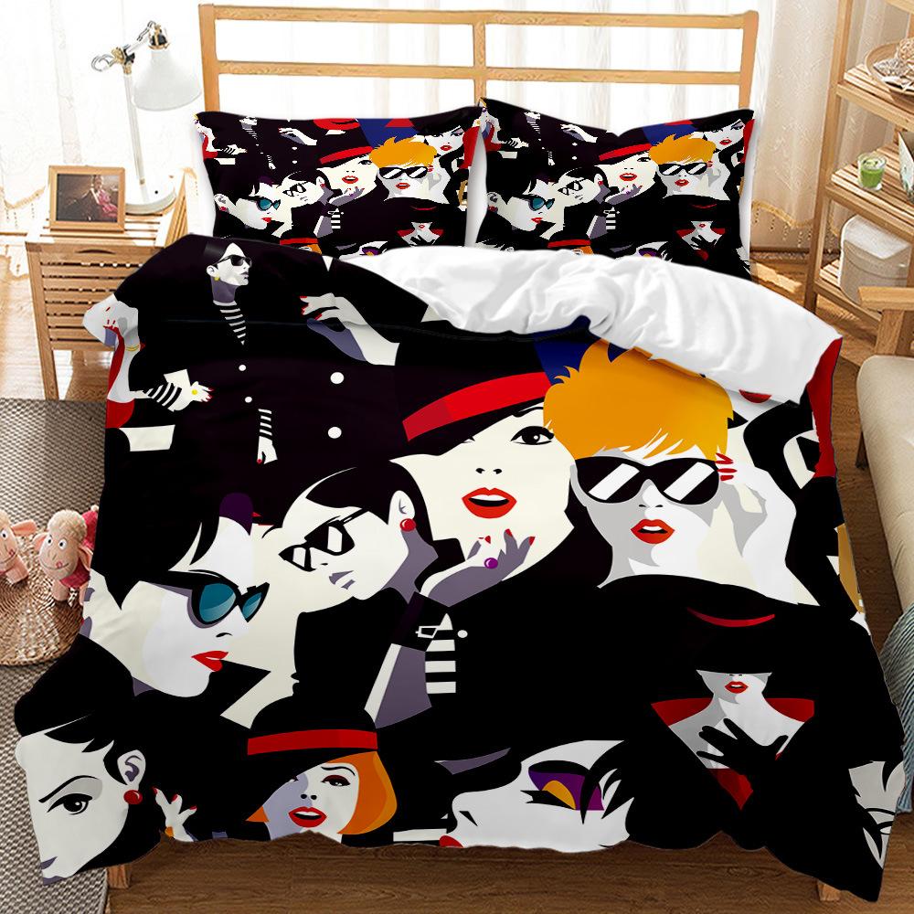 D digital printing urban design quilt cover bed grinding three-piece set