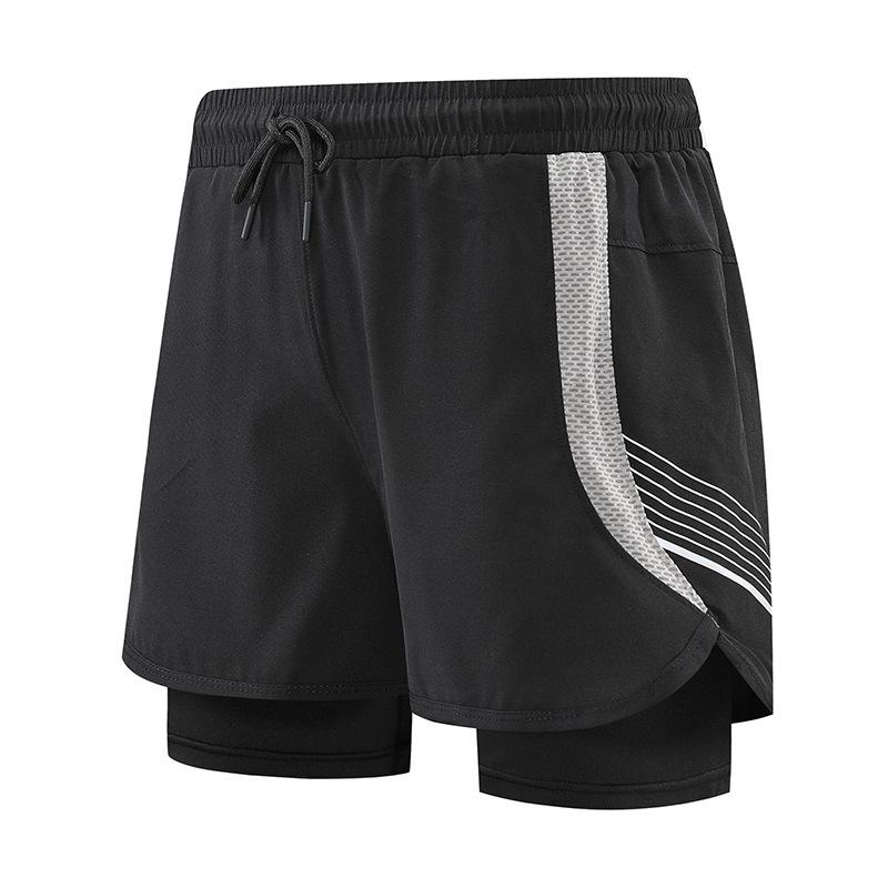 Men's Quick-Dry 3/4 Running Shorts with Phone Pocket, Layered Design, Anti-Exposure Fitness Pants for Morning Runs.