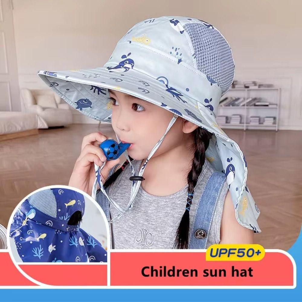 Neck Ear Cover Children's Sunscreen Hat With Whistle Kids Beach Caps Summer Baby Hat  UV Protection