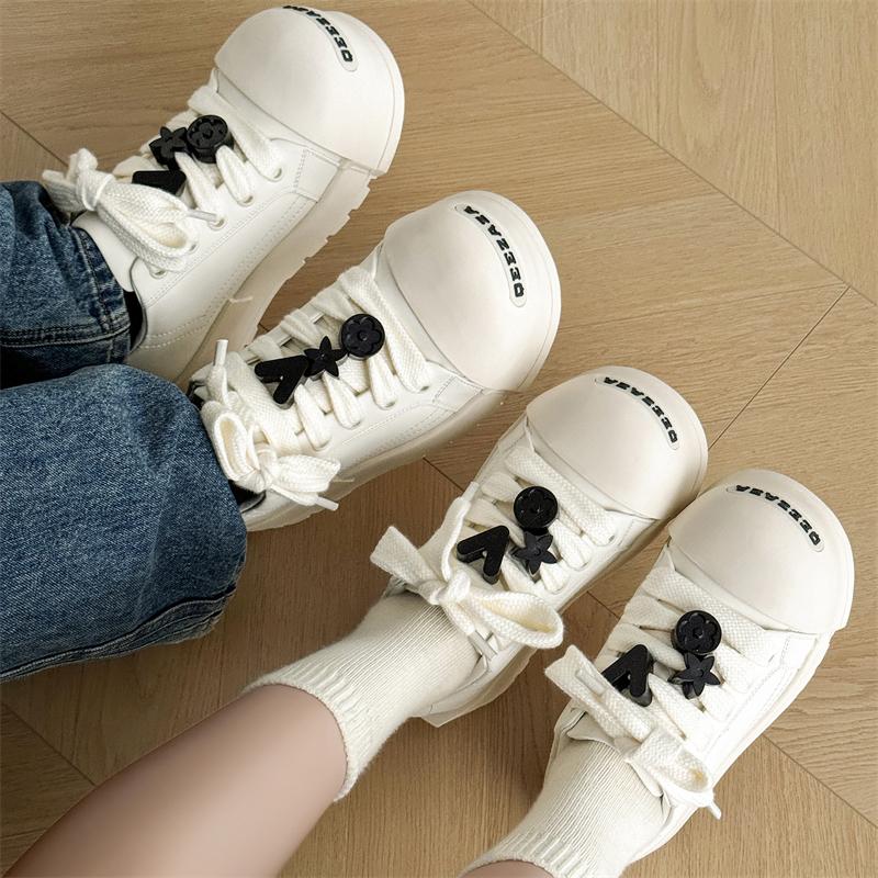 2025 Spring New Street Style Casual Flat Sneakers For Men's Women's Teenagers Daily Dress White Black Height Increasing Shoes