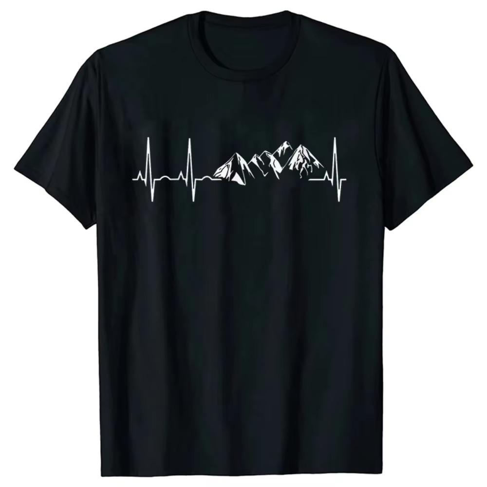 Men's Clothing Novelty Mountain Heartbeat Pulse Line T Shirt Climbing Hiking Graphic Tees Short Sleeve Father's Day T-shirt Men