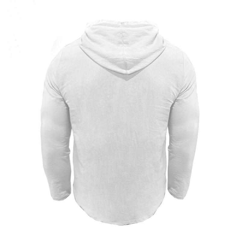 Spring and Autumn Long Sleeve Men's T-shirt Linen Thin Staple Button Hoodie Loose Casual Shirt Men