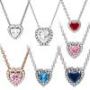 Heart Shaped Pendent Necklace S925 Silver Pink Blue Purple Gem Love Shiny Crystal Charms Chain Fine Jewelry Gift for Women
