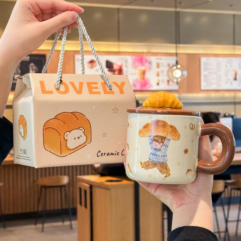 Cute milk fufu cake girl mug retro ceramic cup with lid girl birthday gift girlfriend souvenir