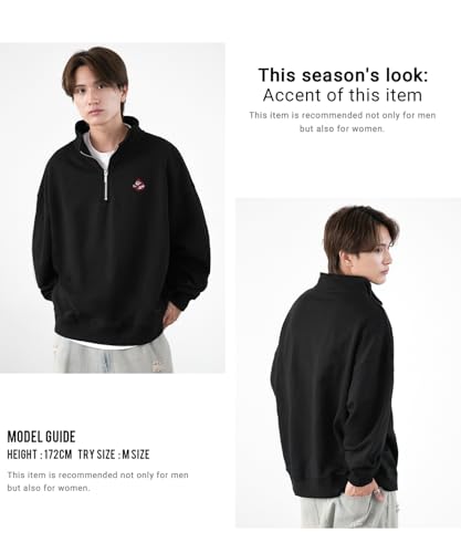 IMPROBS SIDEWAY STANCE Men's Half-Zip Fleece Sweatshirt with Embroidered One-Point Design, 70220, B-Ash