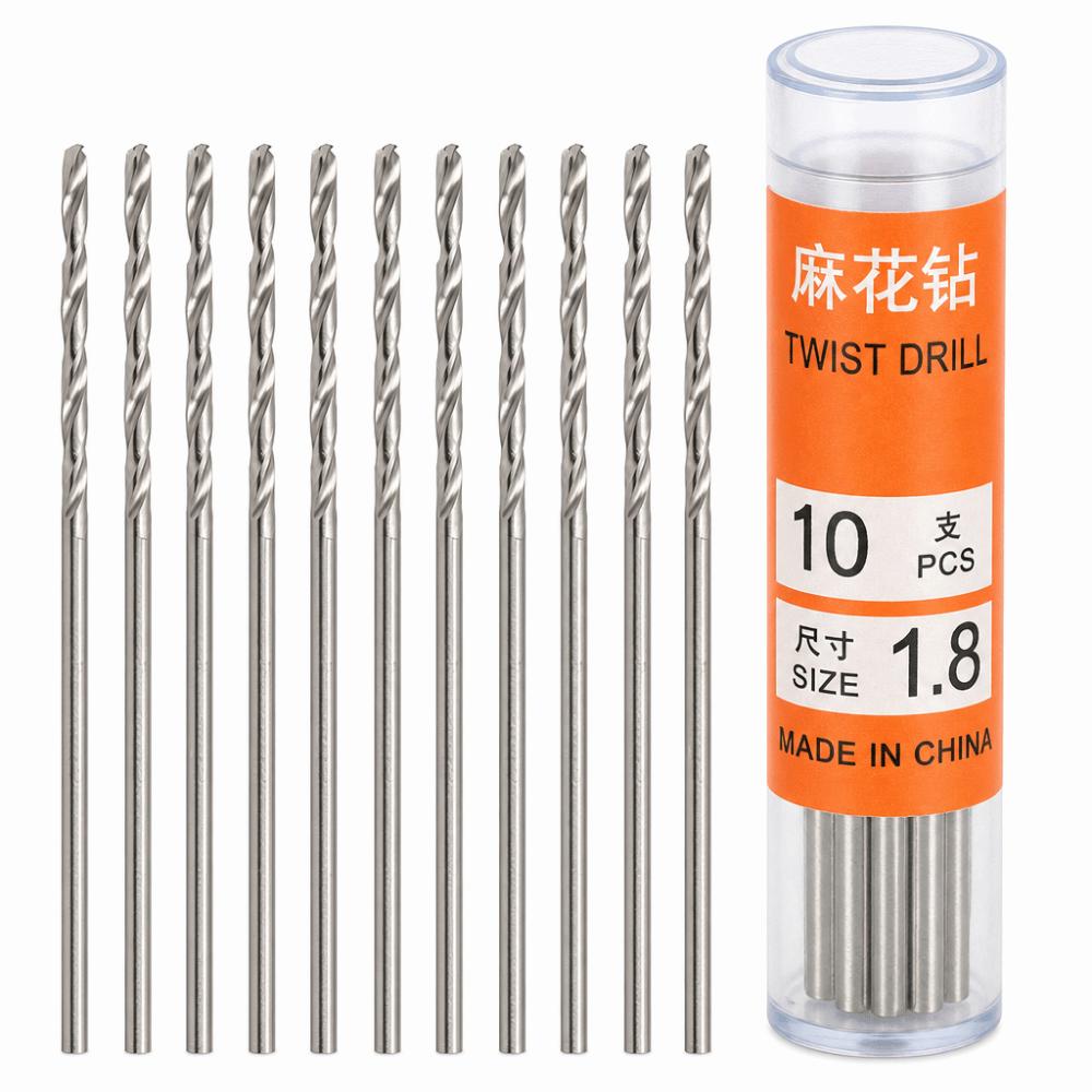 10pcs Straight Shank Twist Drill Bit Small Size Micro Size Drill Bit Set 1.80mm Diameter/1.0mm Diameter