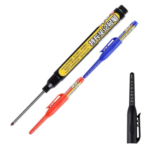 Long-tip waterproof carpenter marker pens, long-shaft waterproof deep-hole marker pens, set of 3, oil-based ink, precision marking for construction an