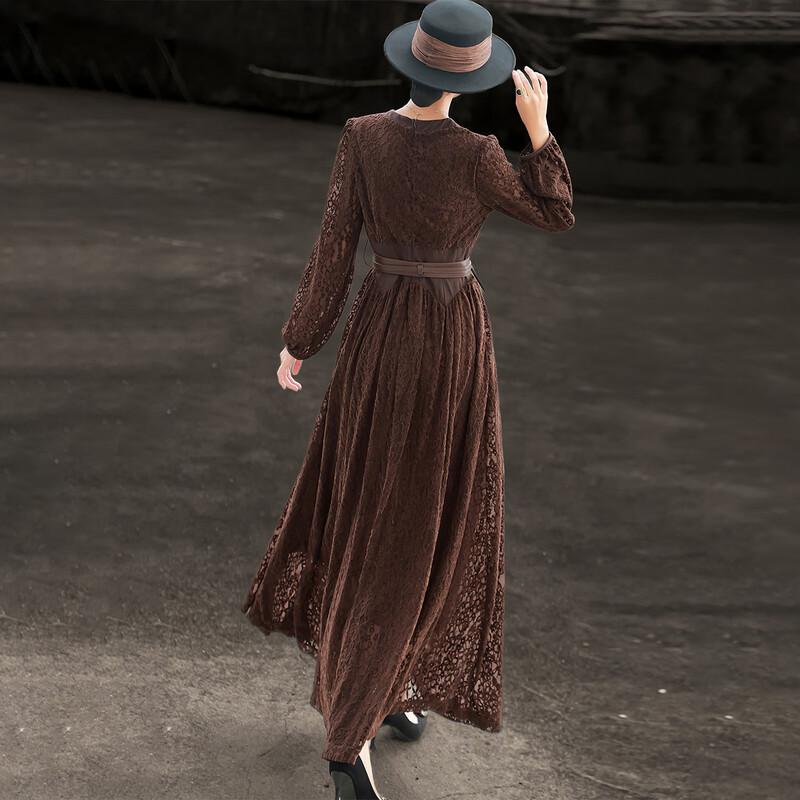 Lanser 2026 Frühling Französisches Retro-Spitzen-V-Ausschnitt-Langkleid