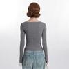 Spring and Summer Women's New Pullover Solid Color Casual Simple Long Sleeve Square Collar Short Slim-fit Sweater