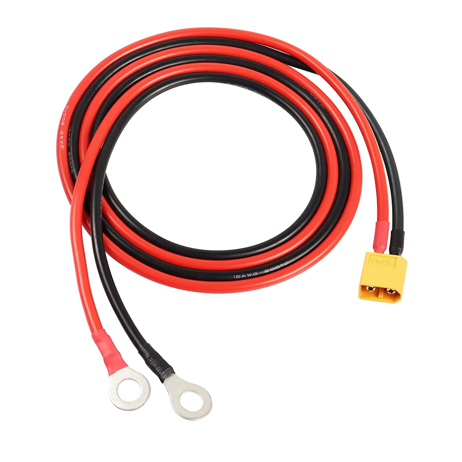 XT60 Male to O-Ring Cable – 1M 12AWG Silicone Wire | Reliable Connections for RC LiPo and FPV Drone Racing | Flexible and Durable giallo