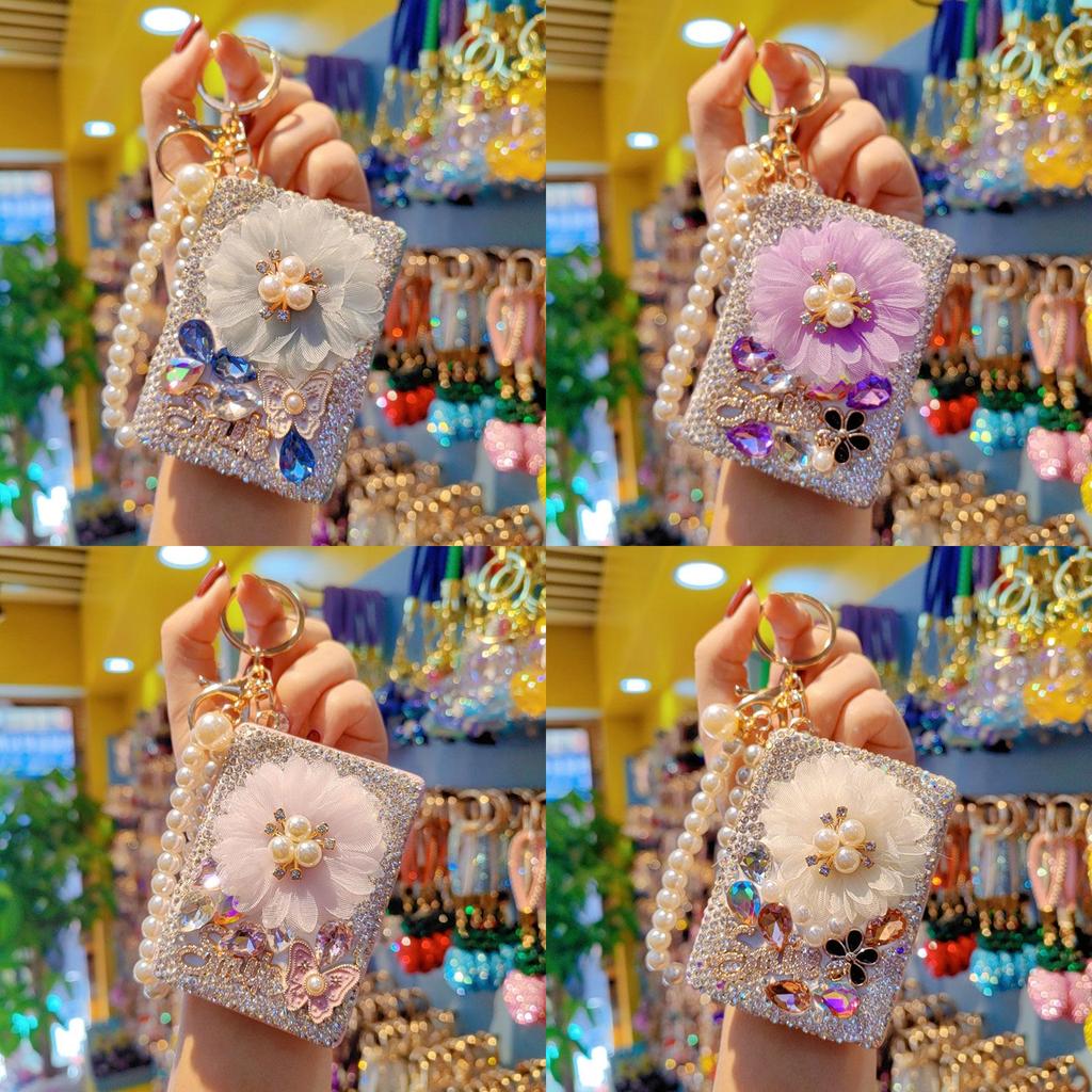 Modern Minimalist Glass Compact Mirror Keychain With Rhinestones For Travel And Daily Makeup
