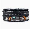 Men's Woven Leather Bracelet Set with Rope Wristbands