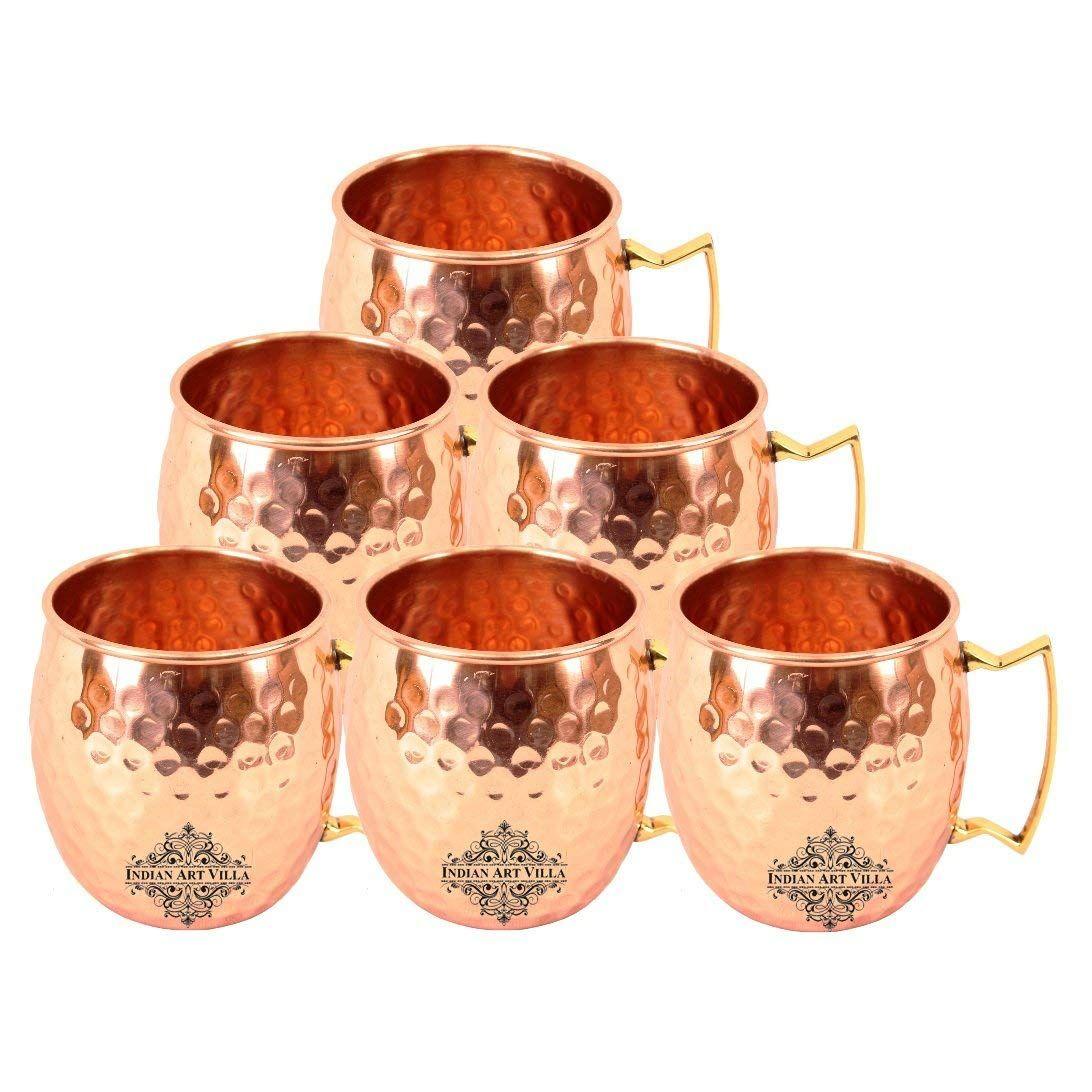 

Pure Copper Round Shaped Shine Hammered Design Moscow Mule Beer Mug Cup, Best for Beer Cocktail Parties, Barware, Volume-530ML, Set of 6