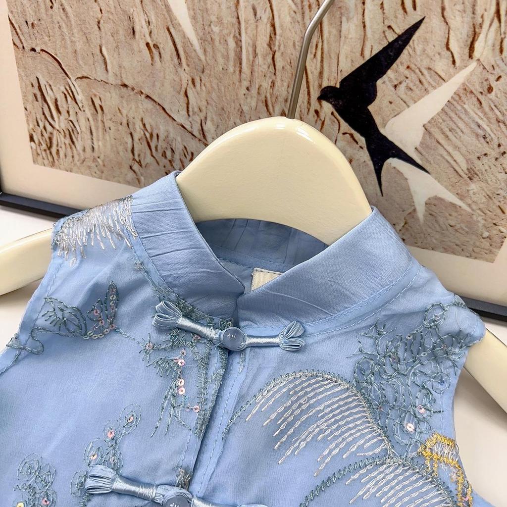 Girls' Summer Embroidered Tassel Vest & Long Pants Set