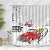 Christmas Shower Curtain Sets Vintage Red Truck Xmas Ball Pine Tree Snowman Winter New Year Gift Bathroom Decor Bath Curtains