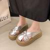 Small muffin platform shoes Roman half slippers 2025 new summer hollow woven bag head wearing women's sandals