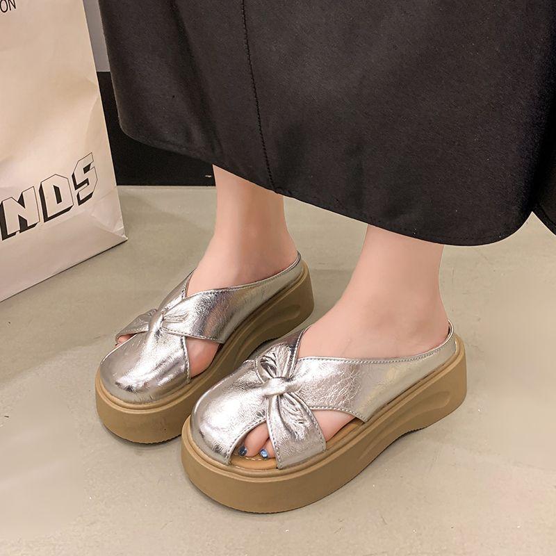 Small muffin platform shoes Roman half slippers 2025 new summer hollow woven bag head wearing women's sandals