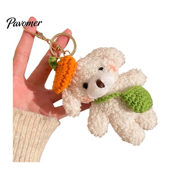 Healing Style Plush Toy Bear Charm Keychain, Cute Puppy Bag with Keychain Pendant Crocheted Accessories, Stuffed Animal for Women Girls Backpack Skin