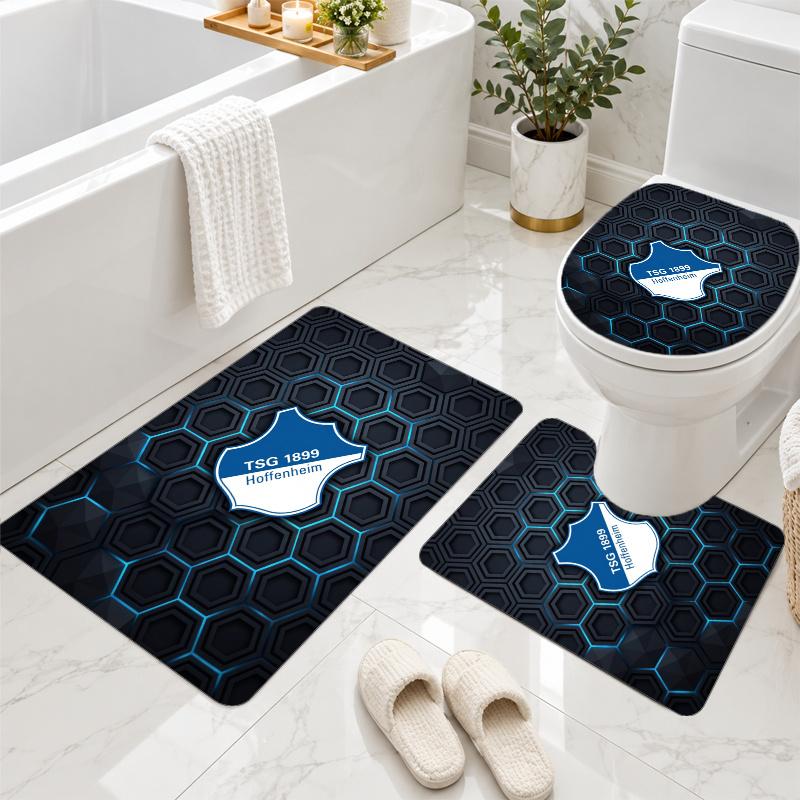 3Pcs Flannel Toilet Mat Set TSG Hoffenheim FC Bathroom Rug Non Slip Bath Carpet Home Decor