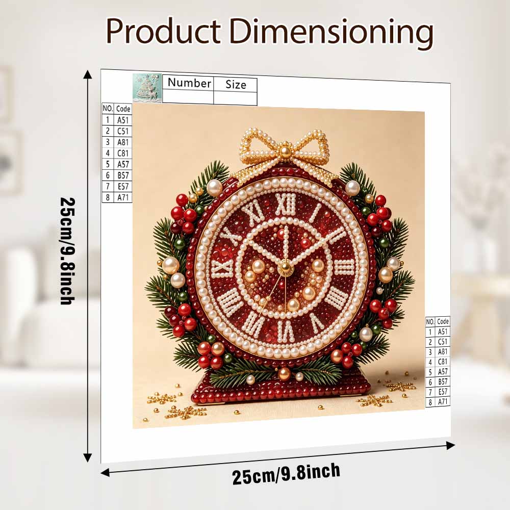 Pearl painting Christmas clock art kit DIY home decor painting ornaments. holiday wall decor. festive craft kit