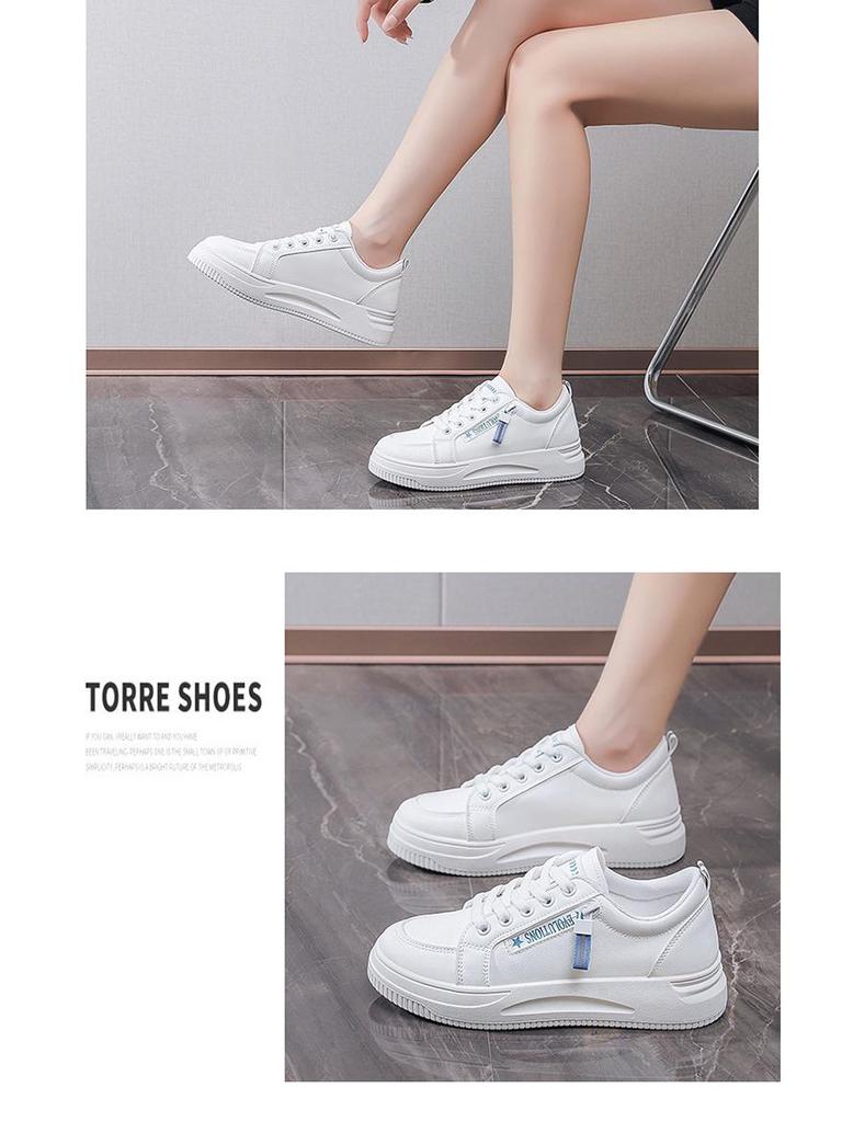 Damen Frühling 2025 Weiße College-Sneaker im koreanischen Stil mit dicken Sohlen - QR661