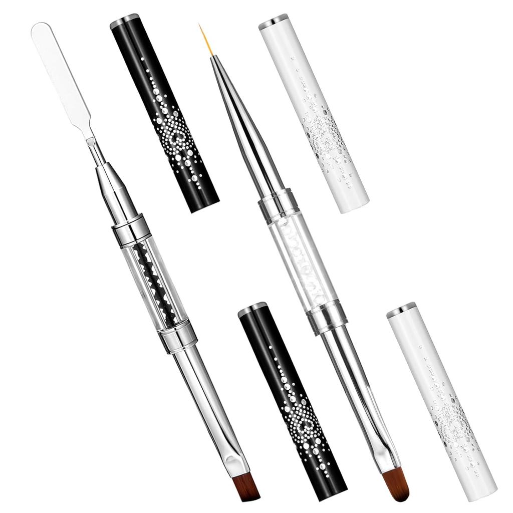 2pcs Gel Builder Brush, Nail Builder Gel Brush, Double Ended French Tip Brushes Hard Gel for Nails, Liner Brushes with Shiny Handle for Design Nails