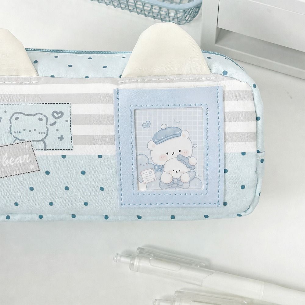 Cat Ear Design Pen Bag Multi-Layer Pencil Pouch Large Capacity Stationery Bag Gift