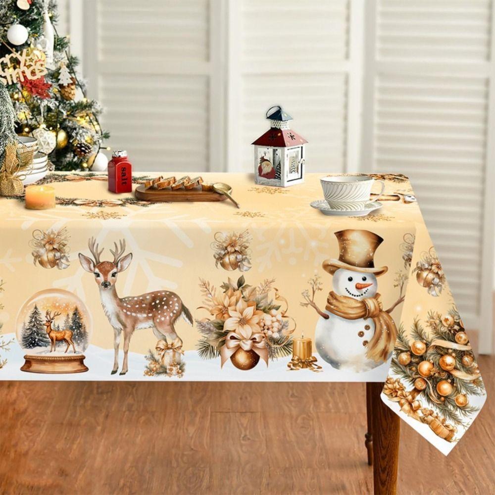New Snowman Golden Christmas Tablecloth Rectangular Round New Year Tablecloth Elk Xmas Table Flag Cover Table Ornament