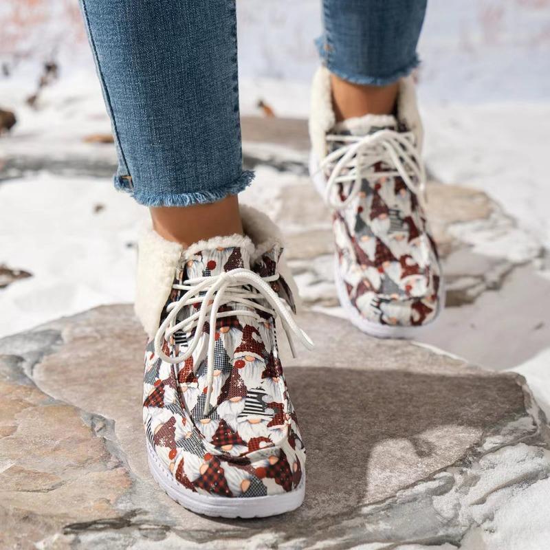 Foreign Trade European and American Large-size Cotton Shoes for Women's Winter New Santa Claus Thickened and Velvet Women's Flat-soled Cotton Shoes