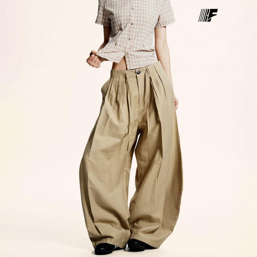Yongfang Unisex Floor-Length Wide-Leg Pants with Drawstring and Pleated Waist