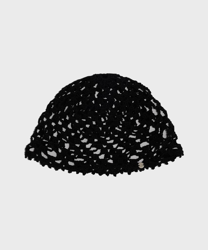 Seullouseulloulli Lily Handmade Crochet Cotton Punched Short Beanie (Ver.2) _ Black