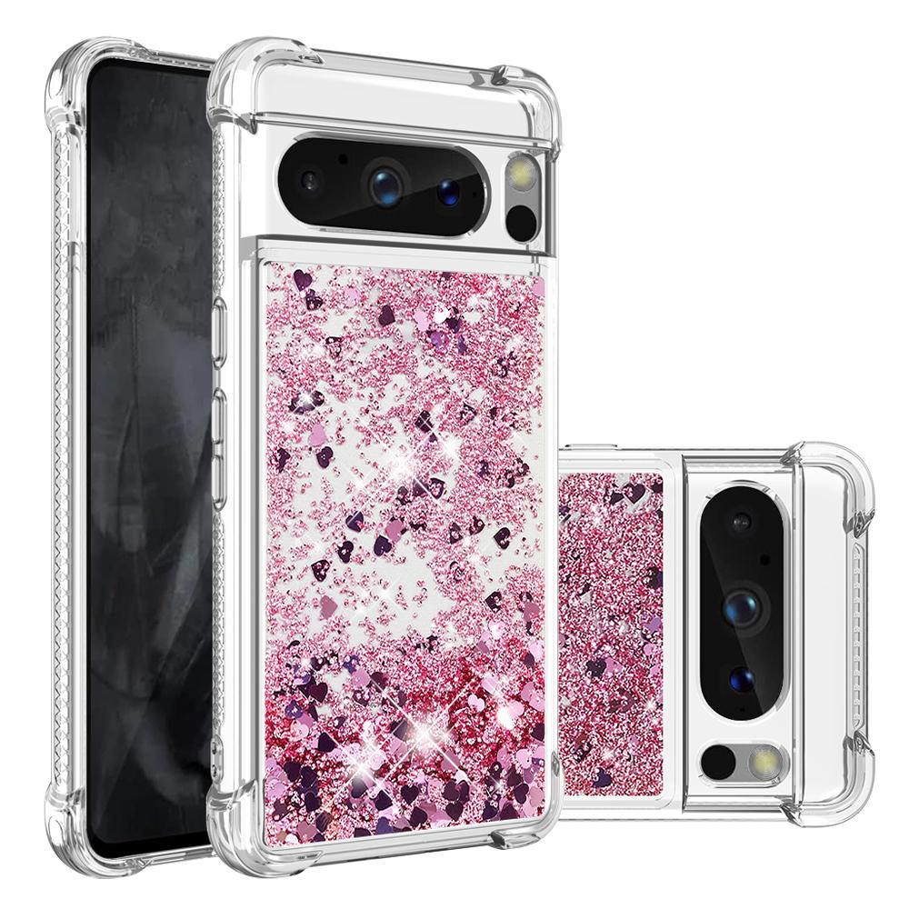 

For Google Pixel 8 Pro TPU Case Glitter Quicksand Shockproof Phone Back Cover Gold/Hearts